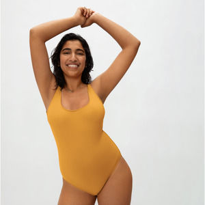 Everlane Womens The Square-Neck One Piece Bathing Suit XL Swimwear Yellow
